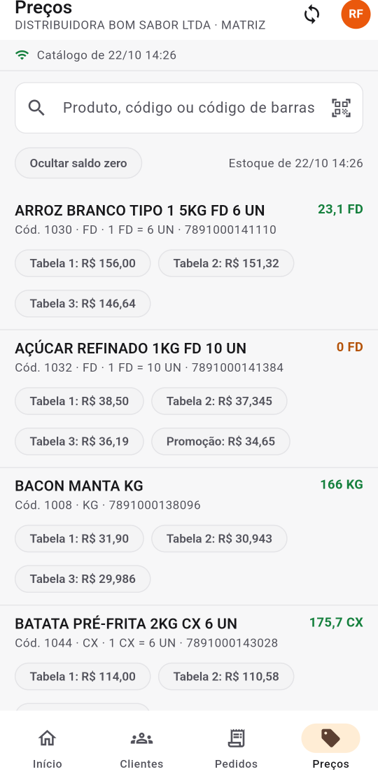 SGrande Vendedor: Consulta de preços