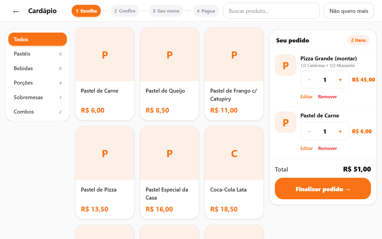 Totem de pedidos: Escolhe no cardápio